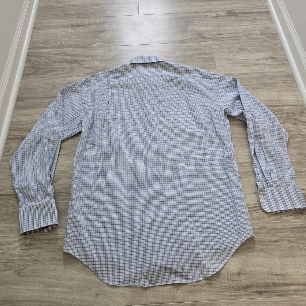 Lorenzo Uomo Button Shirt Mens 16 34/35 Purple Green Check - Picture 8 of 9